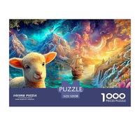 A Lamb Amid Flowers, A Ship on A Magical Lake 1000Pc Jigsaw Puzzle Dream Sheep Premium Quality, Great for Adults & Kids 52x38cm/1000pcs