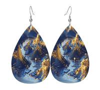 A landscape shimmering Women's Teardrop Leather Earrings - Lightweight PVC Dangle Earrings, 925 Silver Hooks, Double-Sided Prints | Hypoallergenic Gift