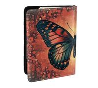 A Large Butterfly with A Red-Gray Background Printed Passport Holder,Travel Pu Leather Passport Cover Case Organiser for Men Women,6.5 Inch