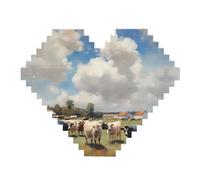 A Large Farm. Print Building Brick Block Puzzle - Heart Shaped Picture Puzzles, Wooden Picture Jigsaw Puzzles