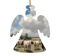 A large farm. Wooden Christmas Tree Ornaments Angel Shape 6 PCS - Vintage Pendant Decorations for Holiday Home Decor