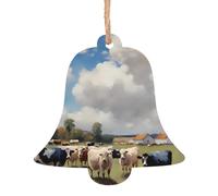 A large farm. Wooden Christmas Tree Ornaments Bell Shape 6 PCS - Vintage Pendant Decorations for Holiday Home Decor