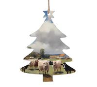 A large farm. Wooden Christmas Tree Ornaments Christmas Tree Shape 6 PCS - Vintage Pendant Decorations for Holiday Home Decor