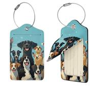 A Large Group of Dogs Luggage Tag for Suitcase PU Leather Suitcase Tag with Stainless Steel Loop and Address Card Baggage Tags Cute Bag Name Travel Tags ID Labels for Women Men 1 PC