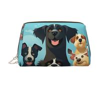 A large group of dogs Makeup Bag for Women Cosmetic Bags Leather Travel Makeup Case Organizer Waterproof Make up Pouch Open Flat Toiletry Bag Portable Storage Pouch for Travelling, Gold, One Size