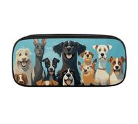 A Large Group of Dogs on A Blue Background Pencil Case Waterproof Leather Pencil Pouch Multi-purpose Aesthetic Makeup Bag Cute Pen Bag Large Cosmetic Bag for Office Stationery, Travel