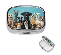 A Large Group of Dogs Pill Case with Mirror Retro 2 Compartment Pill Box Small Pill Organizer for Purse or Pocket Decorative Metal Medicine Vitamin Organizer Unique Gifts