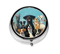 A Large Group of Dogs Pill Case with Mirror Retro 3 Compartment Pill Box Small Pill Organizer for Purse or Pocket Decorative Metal Medicine Vitamin Organizer Unique Gifts