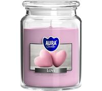 A large scented candle in a jar with a LOVE lid with a delicate, subtle fragrance, 100 hours burning, diameter 9.9 cm, height 14 cm