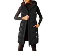 A Large Sized Form Fitting Detachable Live Cap Fashionable Vest For Women Warm Stylish In Autumn Winter Mid Length Cotton Women'S Ski Jackets Plus Size Ladies Gilet 22 Long Bodywarmer Black XXL