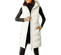 A Large Sized Form Fitting Detachable Live Cap Fashionable Vest For Women Warm Stylish In Autumn Winter Mid Length Cotton Women'S Ski Jackets Plus Size Ladies Gilet 22 Long Bodywarmer White M