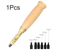 A, Leather Hole Puncher Tool with 6 Size Tips 1.5-4mm, Automatic Screw Punch for Sewing Craft, Wood and Brass Handle with Steel Bits, Compatible with Leathercraft and Paper Projects