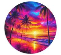 A Leisurely Summer Day 1000 Piece Round Puzzles for Adults Kids 14+ A Dreamy Beach Jigsaw Puzzle Creative Unique Challenge Games Impossible Hard Difficult Challenging Puzzles 1000pcs (67.5x67.5cm)