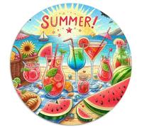 A Leisurely Summer Day 1000 Piece Round Puzzles for Adults Kids 14+ A Dreamy Beach Jigsaws Creative Unique Challenge Games Stress Reliever Difficult Challenge 1000pcs (67.5x67.5cm)