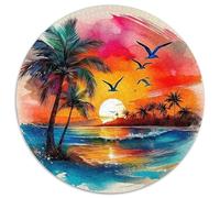 A Leisurely Summer Day 1000 Piece Round Puzzles for Adults Kids 14+ A Dreamy Beach Jigsaws Creative Unique Challenge Games Impossible Hard Difficult Challenging Puzzles 1000pcs (67.5x67.5cm)