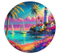 A Leisurely Summer Day 1000 Pieces Round Puzzle For Adults And Kids A Dreamy Beach Jigsaw Puzzle Creative Unique Challenge Games Impossible Hard Difficult Challenging Puzzles 1000pcs (67.5x67.5cm)