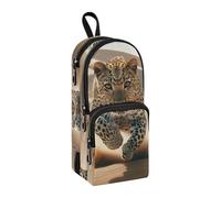 A Leopard Rushing in The Desert Pencil Case, Big Capacity Pen Bag with Compartment Students Schoolbag Shape Stationery Organizer Pencil Pouch Marker Case for School Office Work