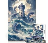 A Lighthouse And Monster Jigsaw Puzzles for Adults 1000 Pieces Think Smart Smooth Joint Home Activity Christmas Surprise (38x26cm)