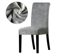 A Liittle Tree - Dining Chair Cover Velvet Chair Covers Stretch Home Banquet Seat Slipcover (6, Velvet - Light Grey)