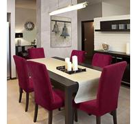 A Liittle Tree - Dining Chair Cover Velvet Chair Covers Stretch Home Banquet Seat Slipcover (6, Velvet - Wine Red)