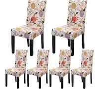 A Liittle Tree - Dining Stretch Removable Chair Covers Slipcover Wedding Banquet Home Seat Cover (6, Pattern-Flower White)