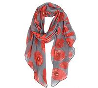 "A Liittle Tree" - Poppy Flower Print Lady Women Hijab Fashion Stylish Soft Scarf Shawl Wrap Headscarf (Grey)