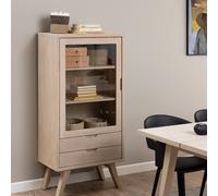A-Line Two-Drawer Display Cabinet with Glass Door and Two Shelves, White Oak