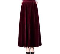 A Line Elegant Womens Velvet Long Skirt, Comfortable and Stylish Long High Waist for Slim Fit Casual Solid Colour for MIDI Dress Style for Ladies Daily Wear All Seasons (M Wine red)