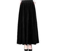 A Line Elegant Womens Velvet Long Skirt, Comfortable and Stylish Long High Waist Slim Fit Casual Solid Colour Midi Dress Style for Ladies Daily Wear All Seasons(XXL Black)