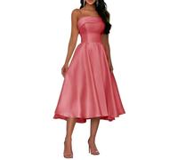 A Line High Waist Short Bridesmaid Dress Satin Strapless Sleeveless Wedding Dress Party Gown HHWSEYU448 Coral UK16