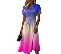 A Line Midi Dress for Women Elegant Short Sleeve Summer Suitable Various Occasions Purple L