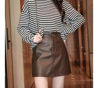 A line mini skirt crafted from pu leather that combines comfort and style suitable for various occasions throughout the year (L Coffee)