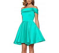 A Line Off The Shoulder Homecoming Dress for Juniors Short Bridesmaid Cocktail Party Gown Turquoise UK6