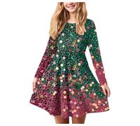 A-line Princess Dresses Girls Long Sleeve Christmas Dresses Kids Fall A Line Skater Dress Kids Holiday Sweater Girls (180) Watermelon Red