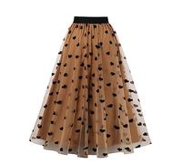 A Line Skirt for Women UK Long Pleated Skirt Midi Tulle High Waisted Mesh Heart Print Vintage Flared Tutu Tulle Layered Pleated Swing
