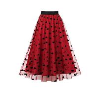 A Line Skirt for Women UK Long Pleated Skirt Midi Tulle High Waisted Mesh Heart Print Vintage Flared Tutu Tulle Layered Pleated Swing