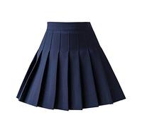 A Line Skirt Hip Lift Large Hem Pleated Fashion A Line Skirt for Skater Casual Skirts for Women Girls - Navy Blue S