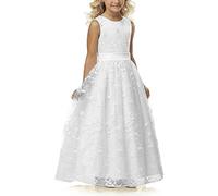 A line Wedding Pageant Lace Flower Girl Dress with Belt 2-12 Year Old (White,2-3Y)