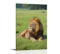A Lion Lies on The Grassland, Scanning Around Fashionable Wall Decor - Hanging Art Poster And Mural08x12inch(20x30cm)