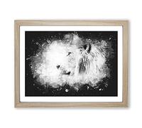 A Lion Paint Splash Modern Art Framed Wall Art Print, Ready to Hang Picture for Living Room Bedroom Home Office Décor, Oak A4 (34 x 25 cm)