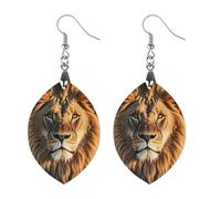 A Lion Wooden Earrings for Women, Vintage Elegant Wood Jewelry, Lightweight Earrings for Wedding, Party, Everyday Jewelry Gift, Star, Wood, wood