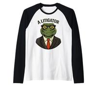 A Litigator Alligator in A Suit Lawyer Courtroom Design Raglan Baseball Tee