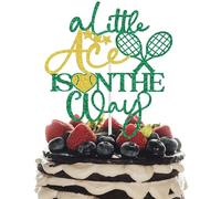 A Little Ace is on the Way Cake Topper, Tennis Baby Shower Decorations, Aced My 1st Year, Tennis 1st Birthday Party Decoration Green & Gold Glitter