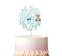 A Little Bear is on the Way Cake Topper, Cute Bear Baby Shower Cake Decor, Blue Glitter We Can Bearly Wait Cake Topper for Boy, Welcome Baby Boy First Birthday Party Decoration