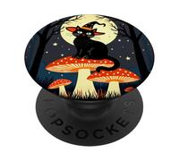 A Little Black Witchy Cat Sitting On A Toadstool 1 PopSockets Adhesive PopGrip