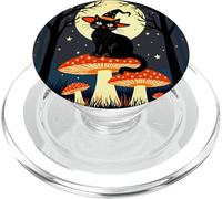 A Little Black Witchy Cat Sitting On A Toadstool 1 PopSockets PopGrip for MagSafe