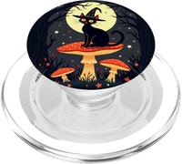A Little Black Witchy Cat Sitting On A Toadstool 2 PopSockets PopGrip for MagSafe