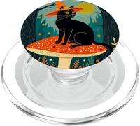 A Little Black Witchy Cat Sitting On A Toadstool 3 PopSockets PopGrip for MagSafe