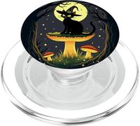 A Little Black Witchy Cat Sitting On A Toadstool 4 PopSockets PopGrip for MagSafe