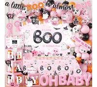 A Little Boo Is Almost Due Baby Shower, Halloween Baby Shower Decorations Girl with A Little Boo is Almost Due Backdrop Cake Topper Boo Tablecloth Balloon Arch Box for Pink Ghost Birthday Decorations